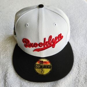 DODGERS|New Era 59Fifty Throwback MLB Merch|White/Red|Sz 7 3/8|Silver Under Brim